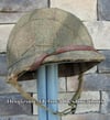 WWII M1 USMC Helmet Fixed bale Front Seam & Westinghouse Liner Marine Raider Burlap Camo Cover.