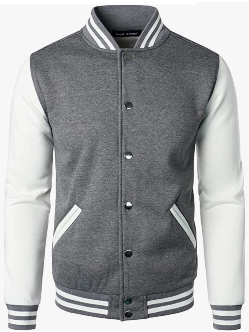 Grey and white letterman jacket