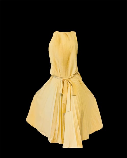 Image of Solid Honey Pleated Elegant Dress