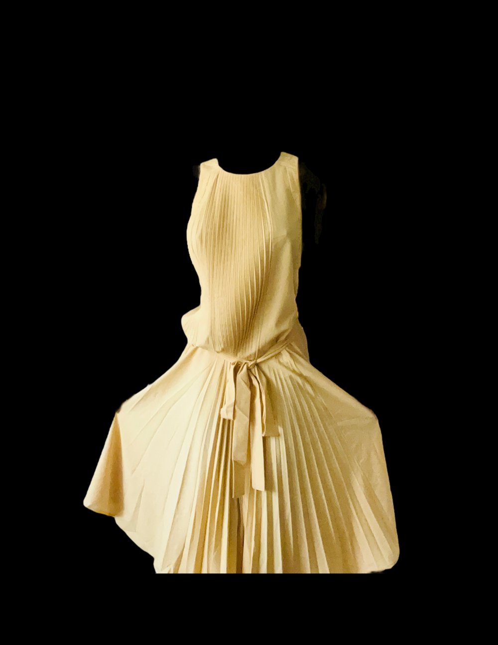 Image of Solid Honey Pleated Elegant Dress
