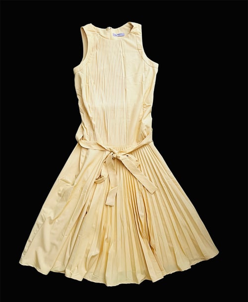 Image of Solid Honey Pleated Elegant Dress