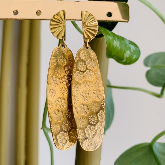 IRIS | Boucles d'oreilles acier inoxydable détails fleurs