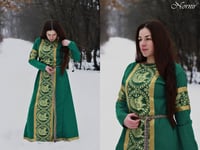 Image 1 of Green linen dress with Sasanian silk