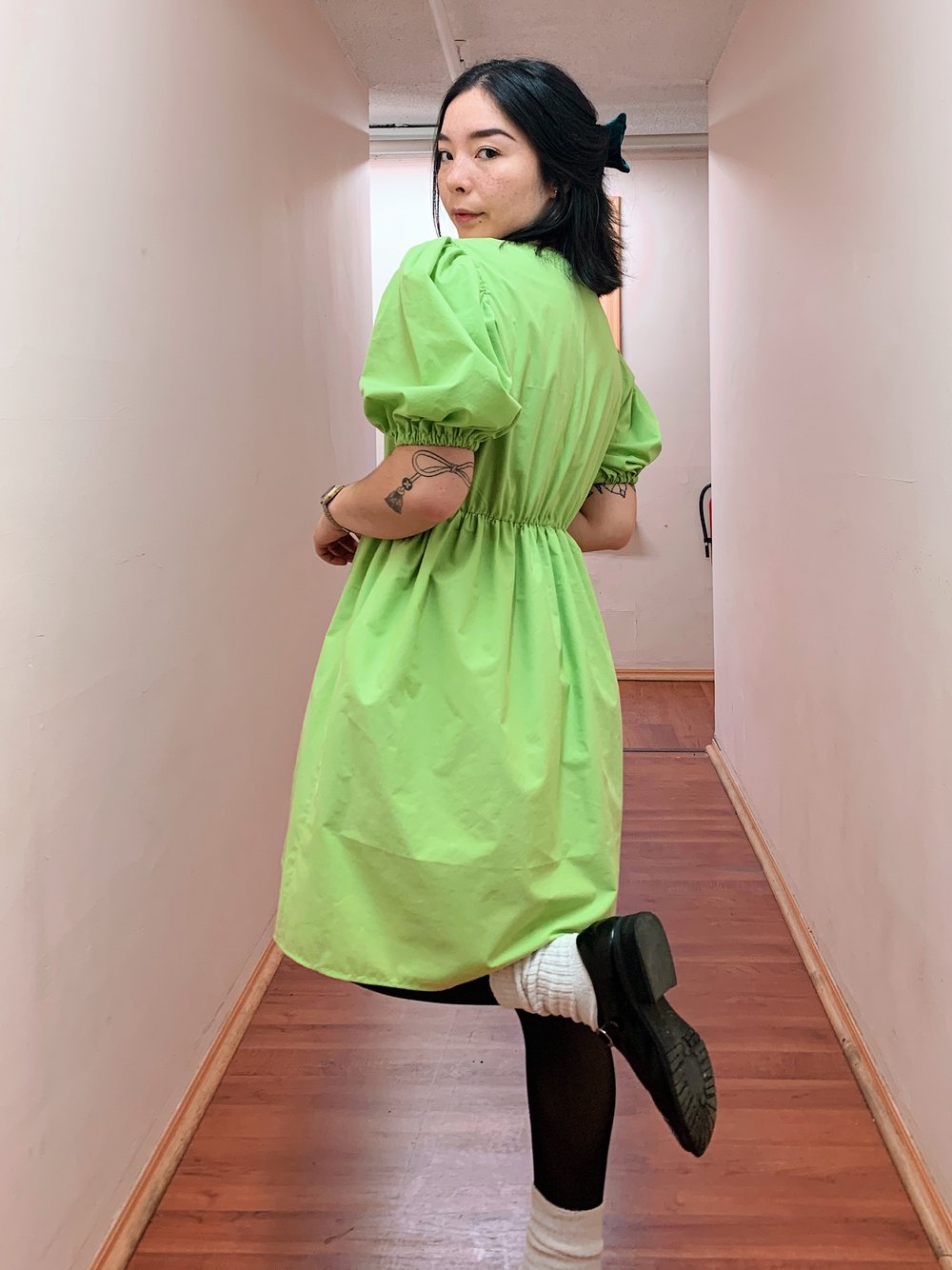Image of Puff Sleeve Dress — Scary Green Jack O’Lantern