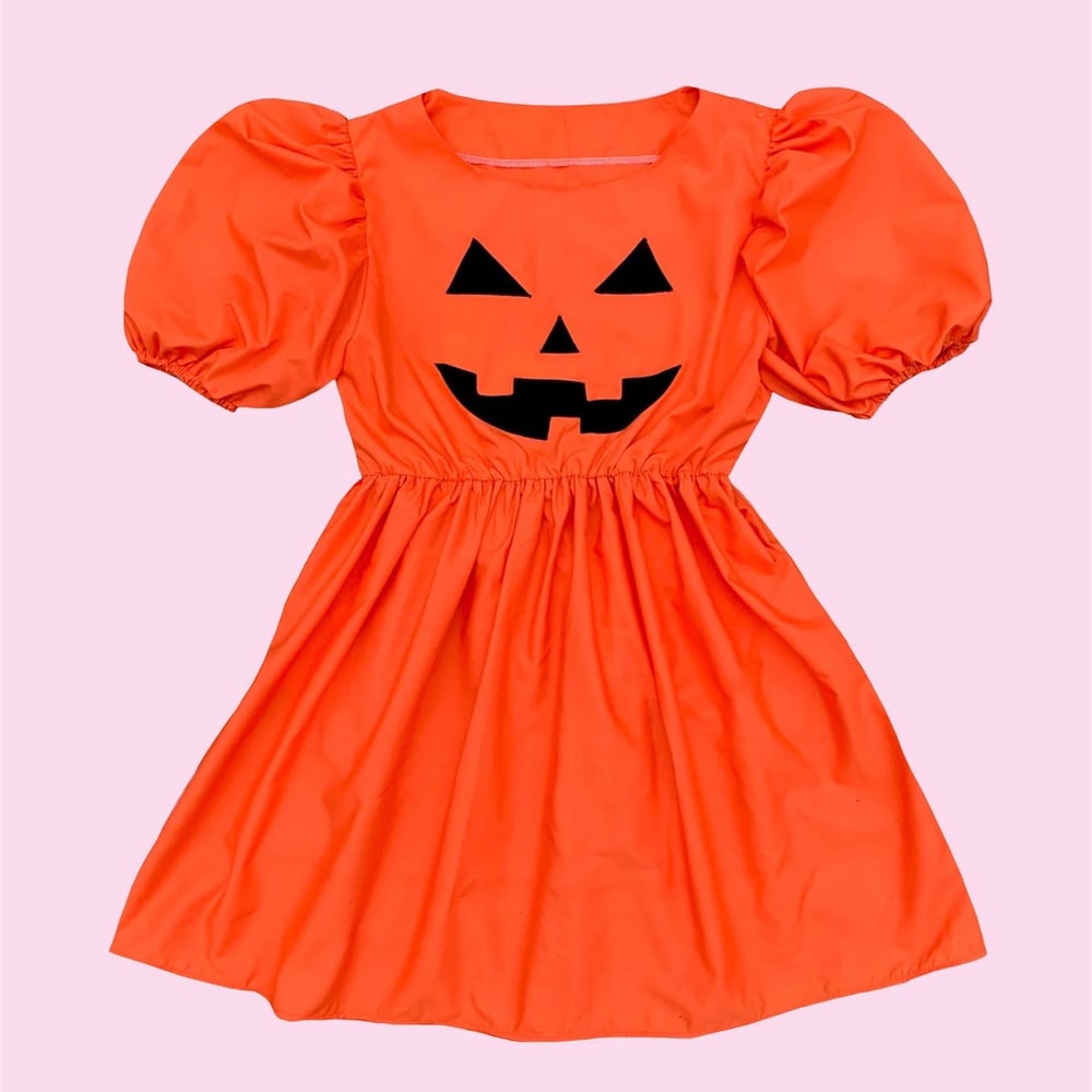 Image of Puff Sleeve Dress — Happy Orange Jack O’Lantern
