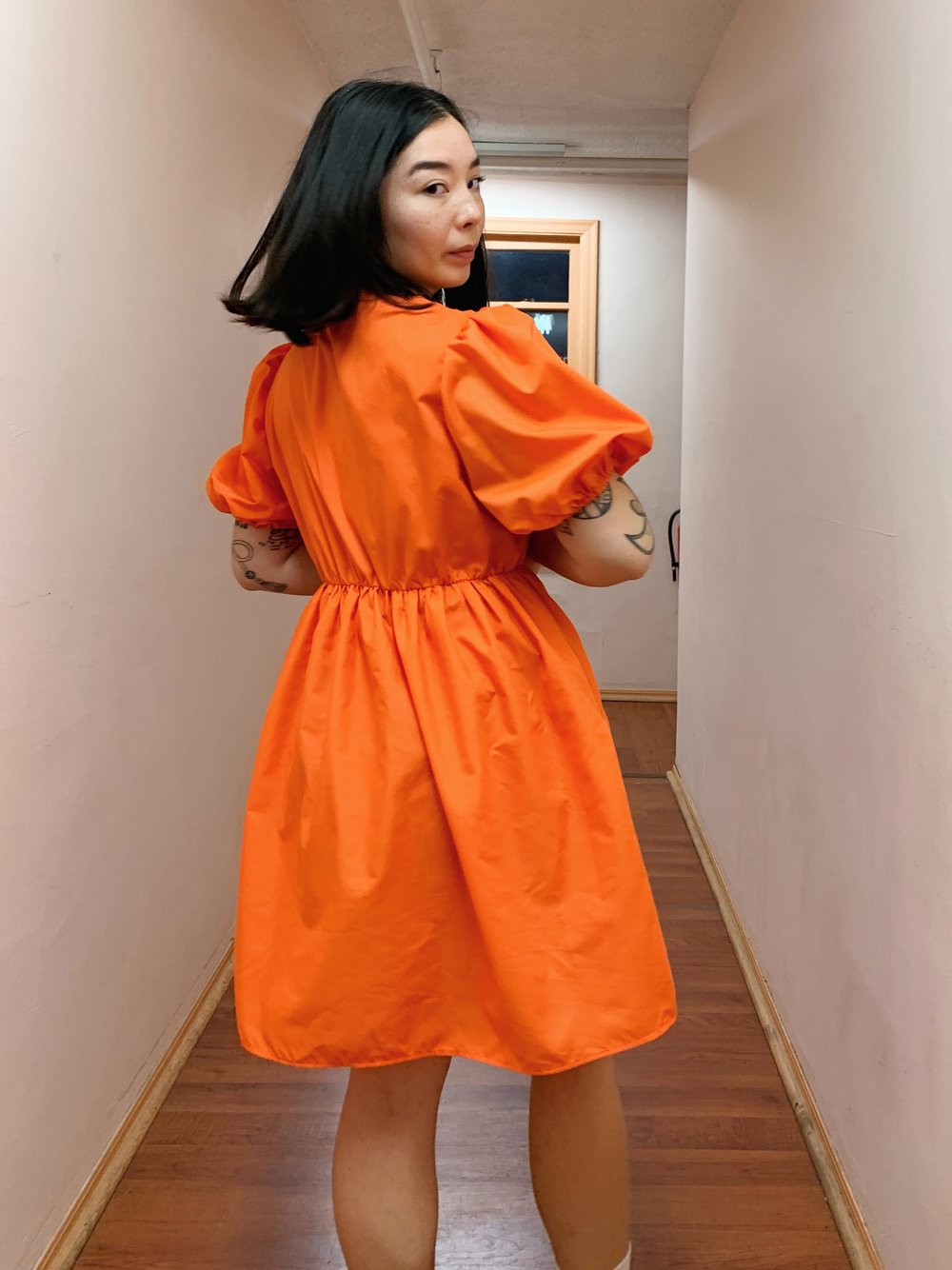 Image of Puff Sleeve Dress — Happy Orange Jack O’Lantern