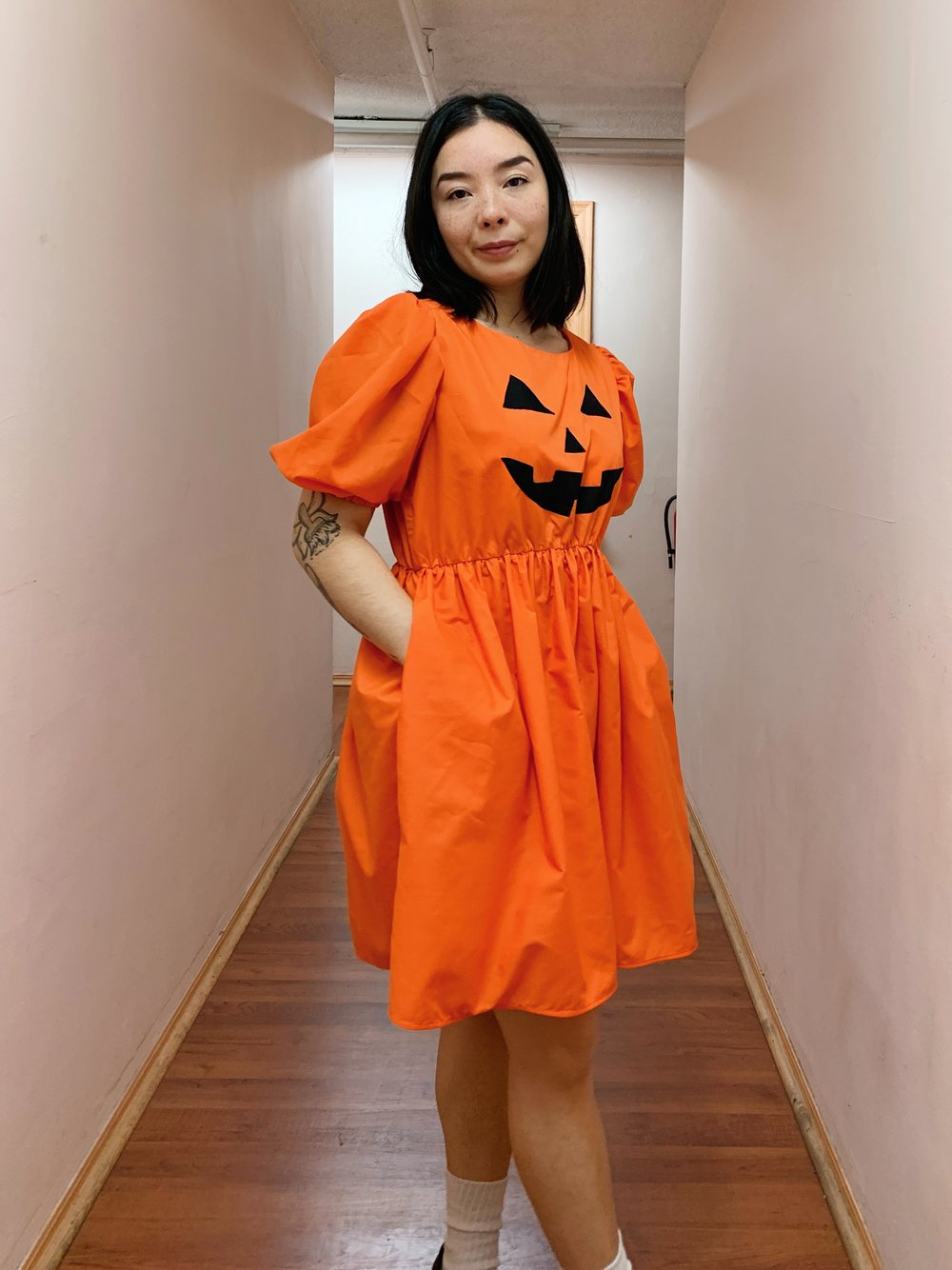 Image of Puff Sleeve Dress — Happy Orange Jack O’Lantern