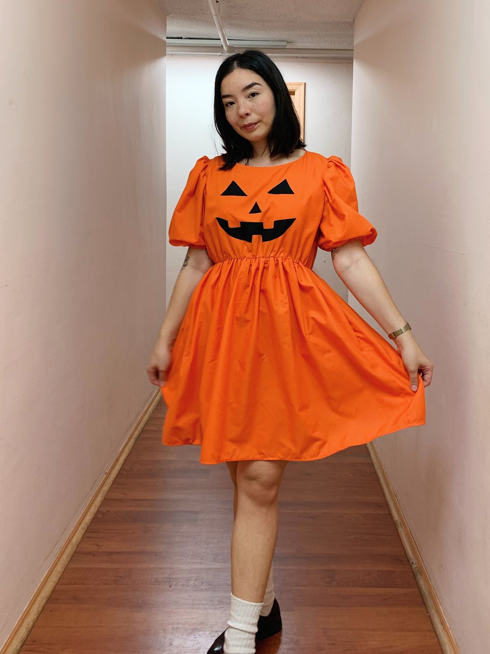 Image of Puff Sleeve Dress — Happy Orange Jack O’Lantern