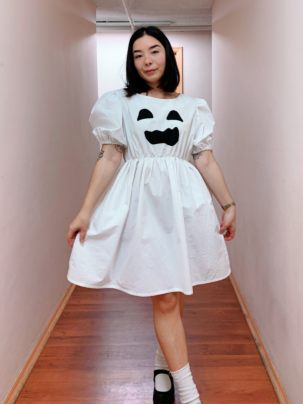 Image of READY TO SHIP Puff Sleeve Dress — Spooky White Ghostie