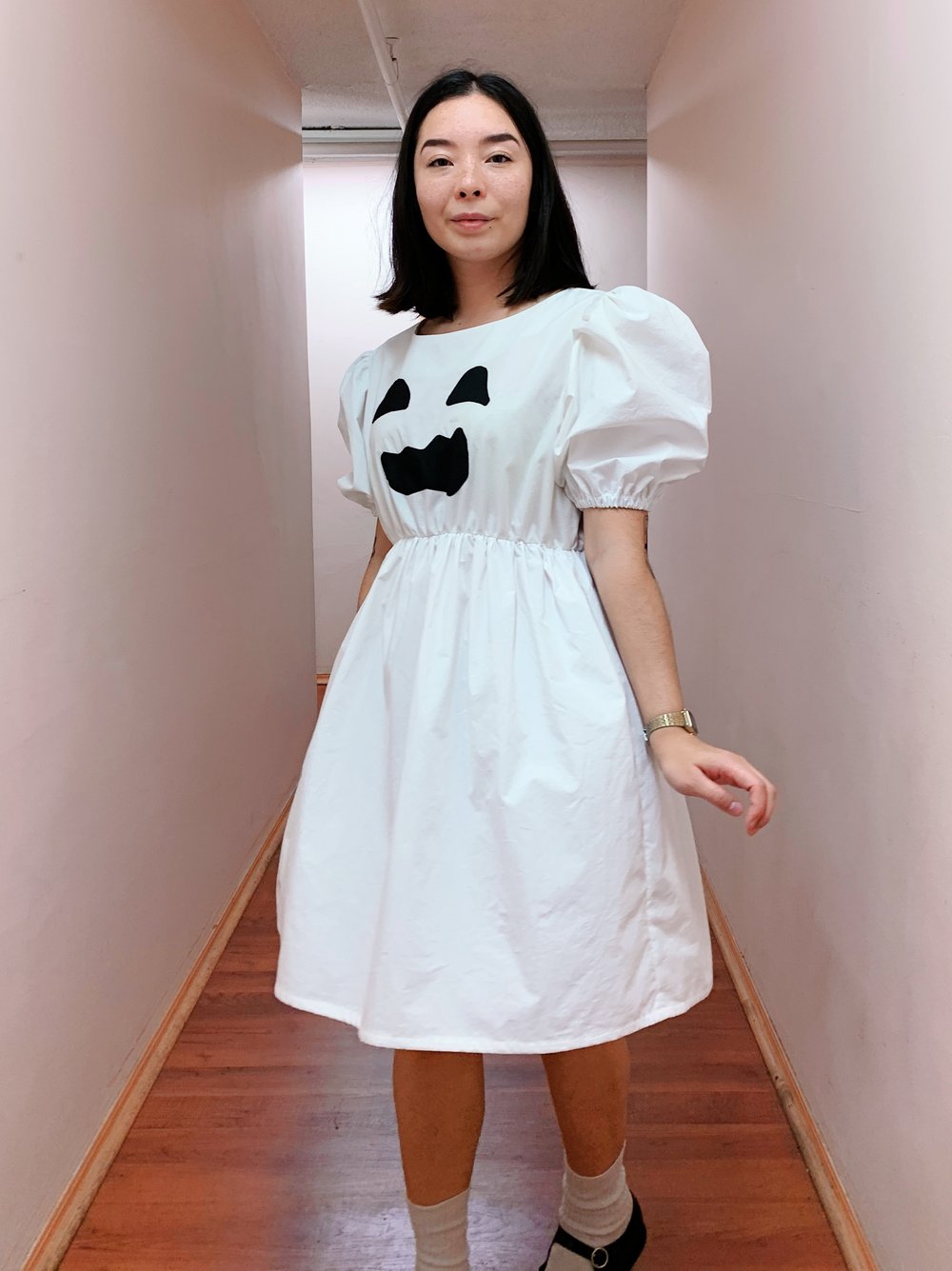 Image of READY TO SHIP Puff Sleeve Dress — Spooky White Ghostie