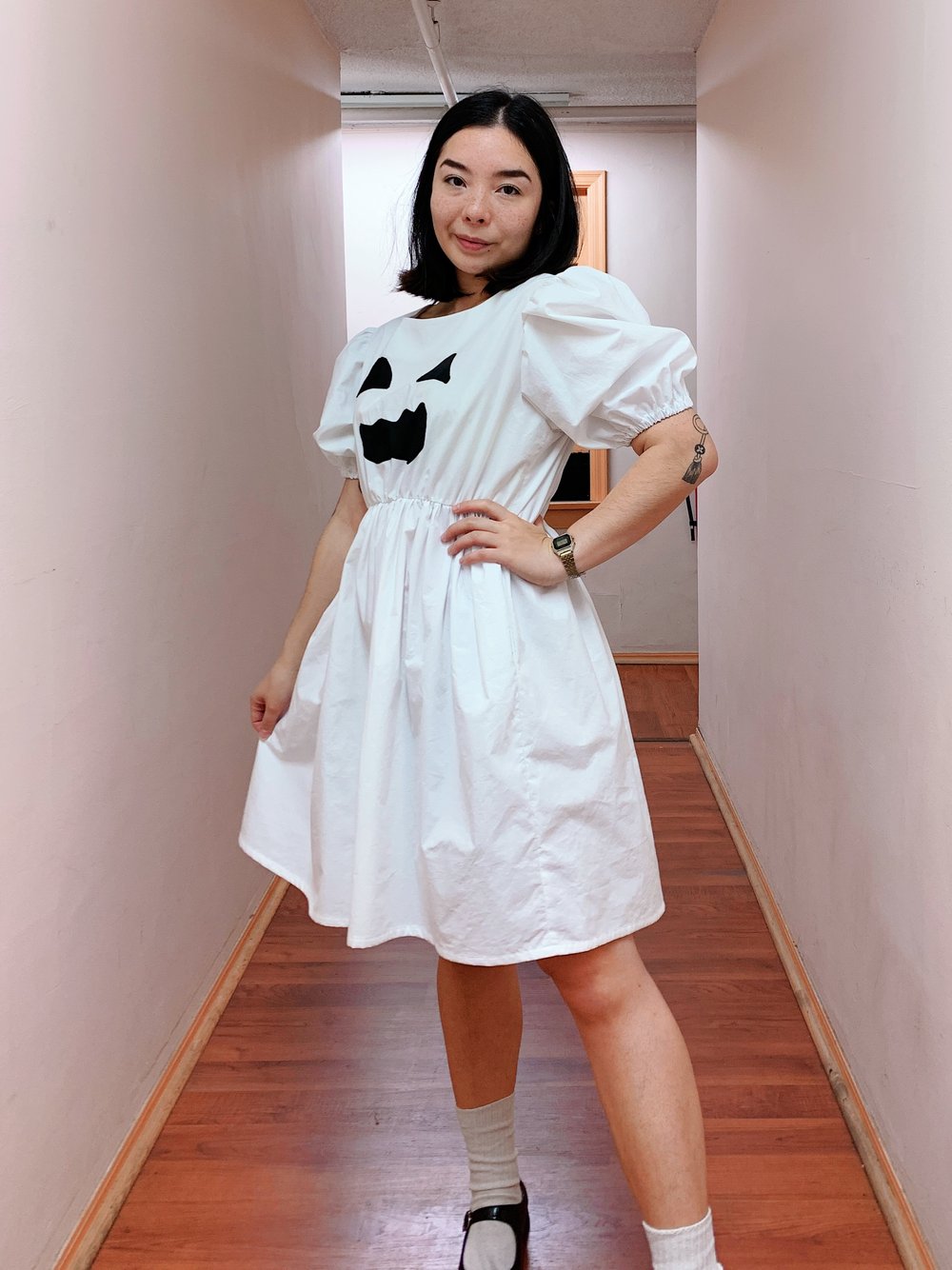 Image of READY TO SHIP Puff Sleeve Dress — Spooky White Ghostie