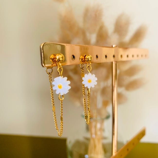 MARGUERITE | Boucles d'oreilles chaine lien & marguerite en nacre