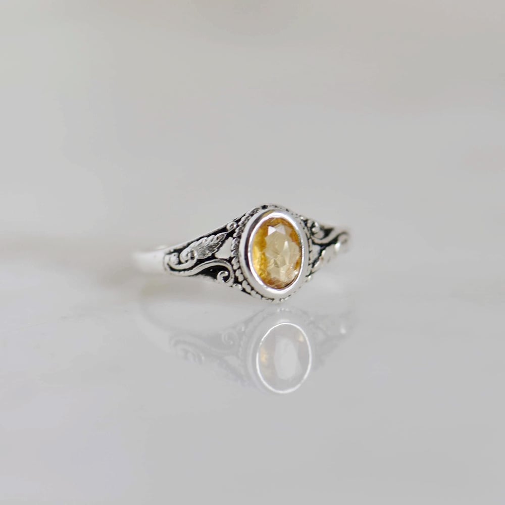 Image of Honey Yellow Tourmaline oval cut vintage style silver ring