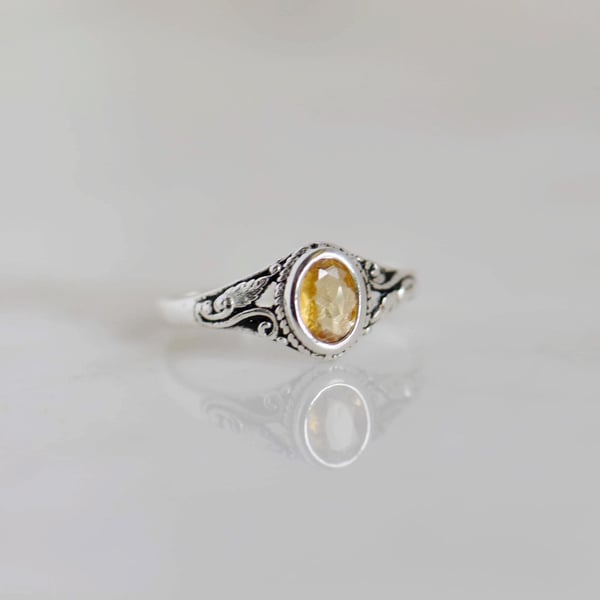 Image of Honey Yellow Tourmaline oval cut vintage style silver ring