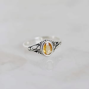 Image of Honey Yellow Tourmaline oval cut vintage style silver ring