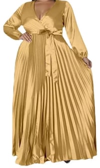 Image 1 of V Neck Pleated Party Dress
