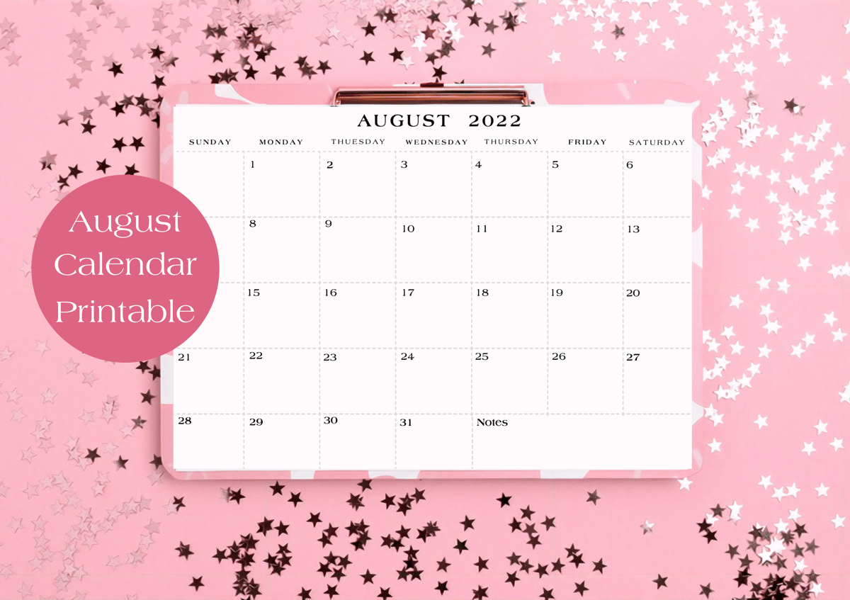 Printable August 2022 Calendar PDF August Calendar 2022 Instant