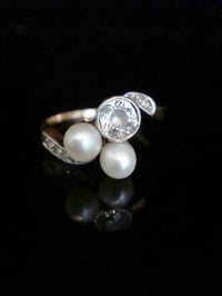 Image 1 of Edwardian 18ct platinum natural pearl and diamond ring, likely French