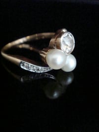 Image 2 of Edwardian 18ct platinum natural pearl and diamond ring, likely French