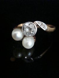 Image 3 of Edwardian 18ct platinum natural pearl and diamond ring, likely French