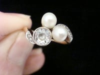 Image 4 of Edwardian 18ct platinum natural pearl and diamond ring, likely French