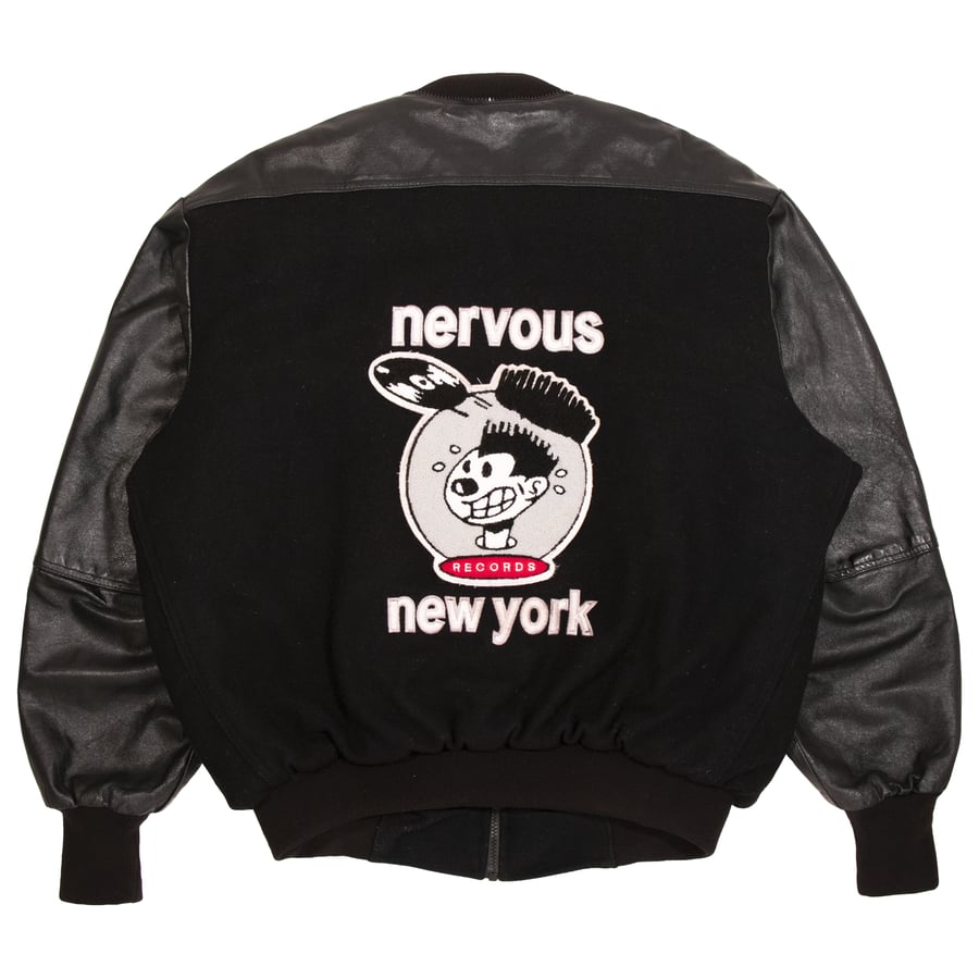 Image of Vintage Nervous Records New York Varsity Leather Jacket (XL)