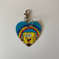 Image 1 of  Spongebob Squarepants Imagination rainbow wooden heart shaped keychain