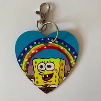 Image 3 of  Spongebob Squarepants Imagination rainbow wooden heart shaped keychain
