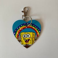 Image 2 of  Spongebob Squarepants Imagination rainbow wooden heart shaped keychain
