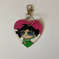 Image 2 of Powerpuff girls Buttercup hand painted wooden heart shaped keychain 
