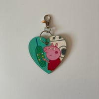 Image 2 of Peppa Pig hand painted wooden heart shaped keychain