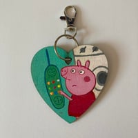 Image 3 of Peppa Pig hand painted wooden heart shaped keychain