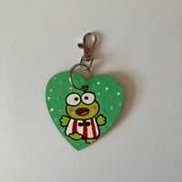 Image 1 of Keroppi hand painted wooden heart shaped keychain