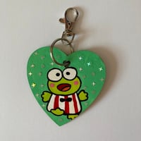 Image 3 of Keroppi hand painted wooden heart shaped keychain