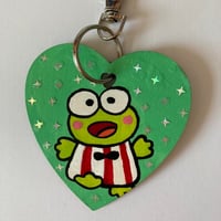 Image 2 of Keroppi hand painted wooden heart shaped keychain