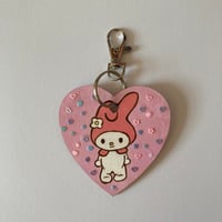Image 1 of My Melody hand painted wooden heart shaped keychain