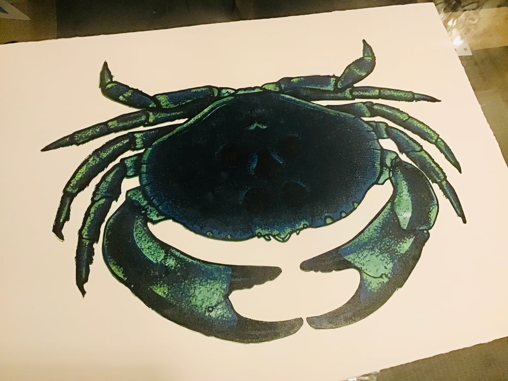 Crab linocut print - 8 colours 