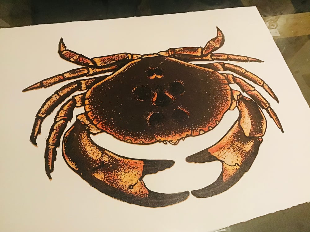 Crab linocut print - 8 colours 