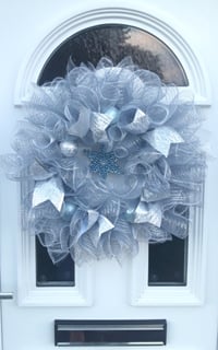 Image 1 of Silver/Ice Blue Star Christmas Wreath, Wall Decor, Silver/Ice Blue Door Wreath