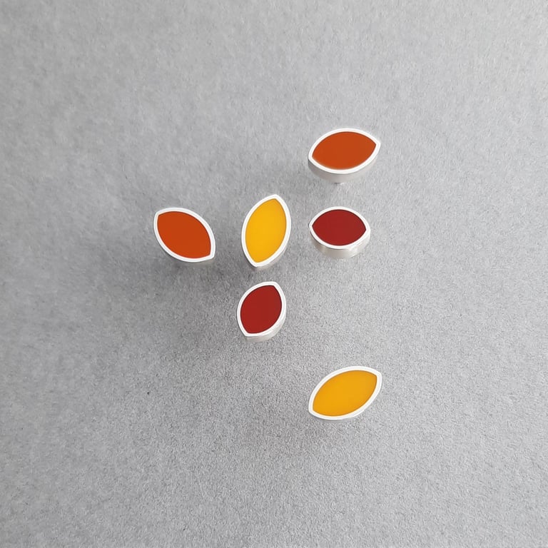 Tiny Silver Leaf Studs in Autumn Birch or Autumn Beech