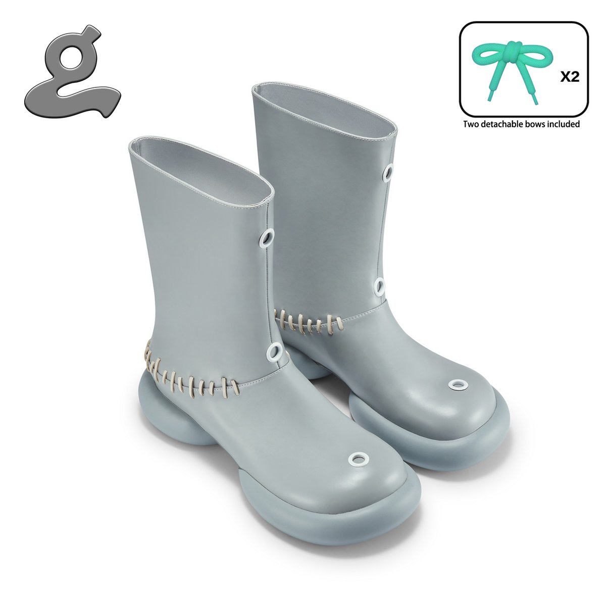 Image of Grey Detachable Bow Boots