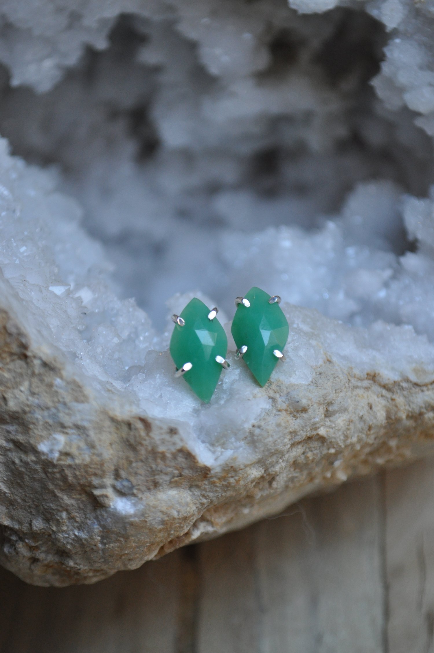 Image of Chrysoprase Marquise Studs in Sterling Silver
