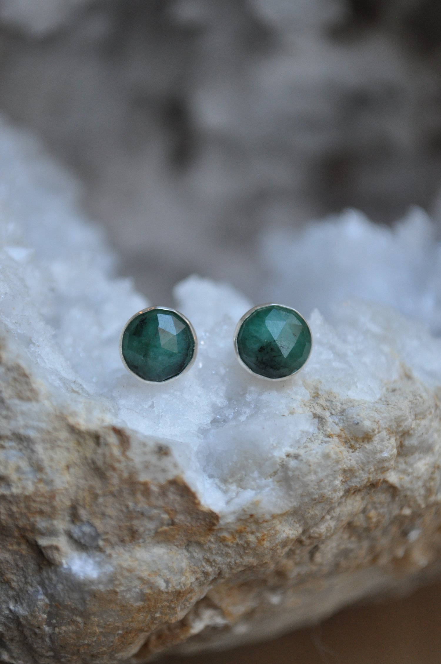 Image of Natural Emerald Studs in Sterling Silver