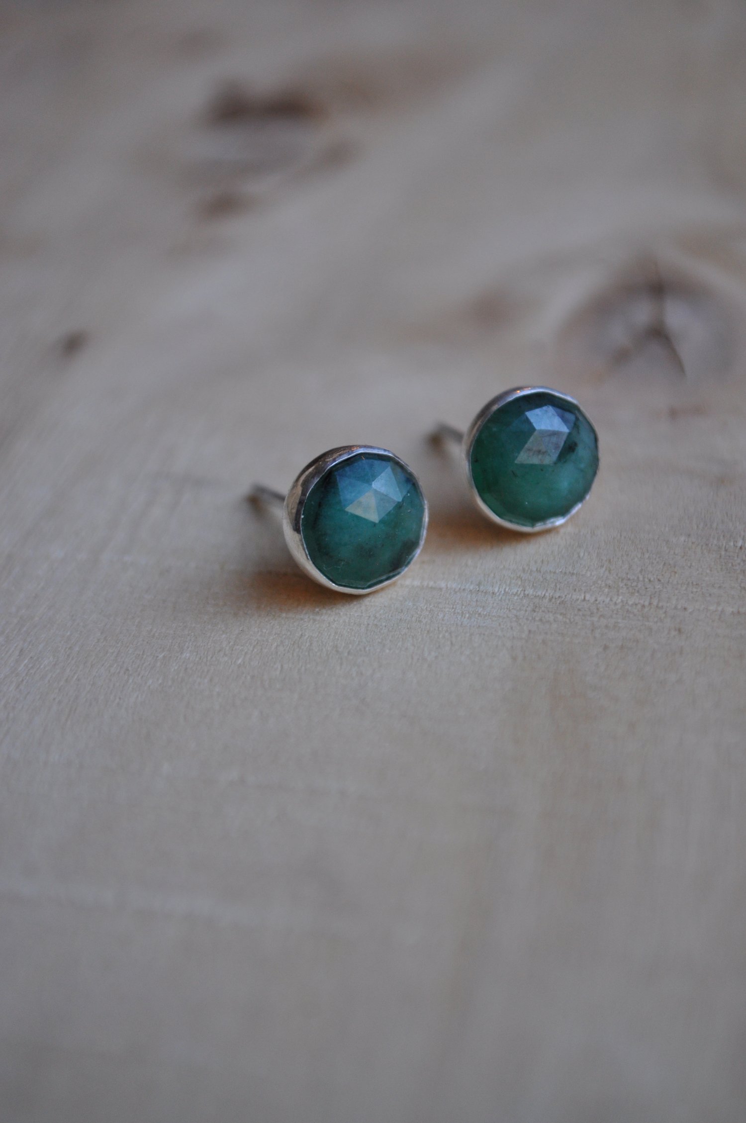 Image of Natural Emerald Studs in Sterling Silver