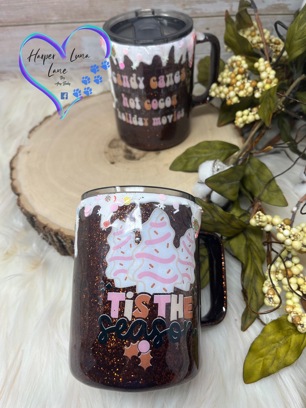 Image of 10oz Brown Tis the Season and Candy Canes Hot Chocolate Mugs
