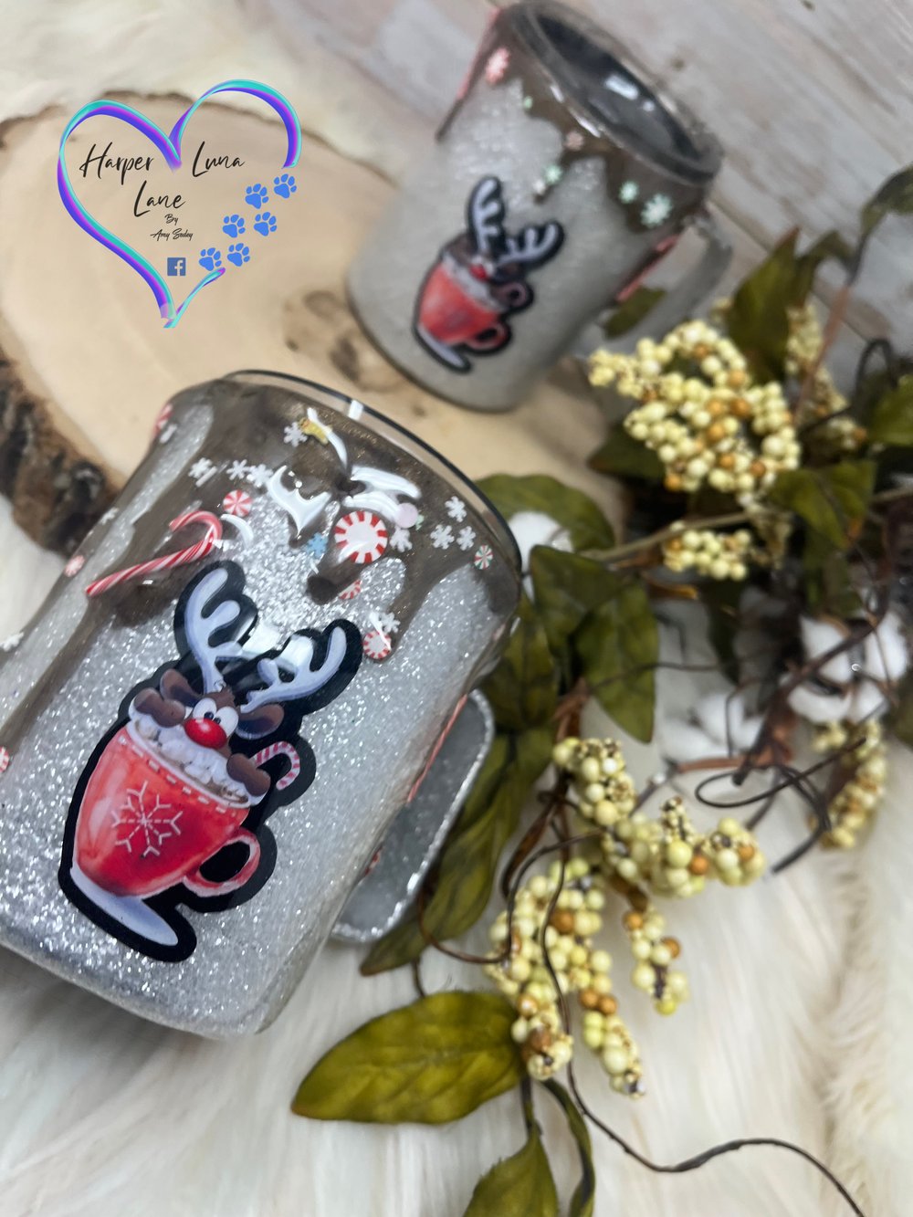 Image of 10oz White Reindeer Hot Chocolate Mugs