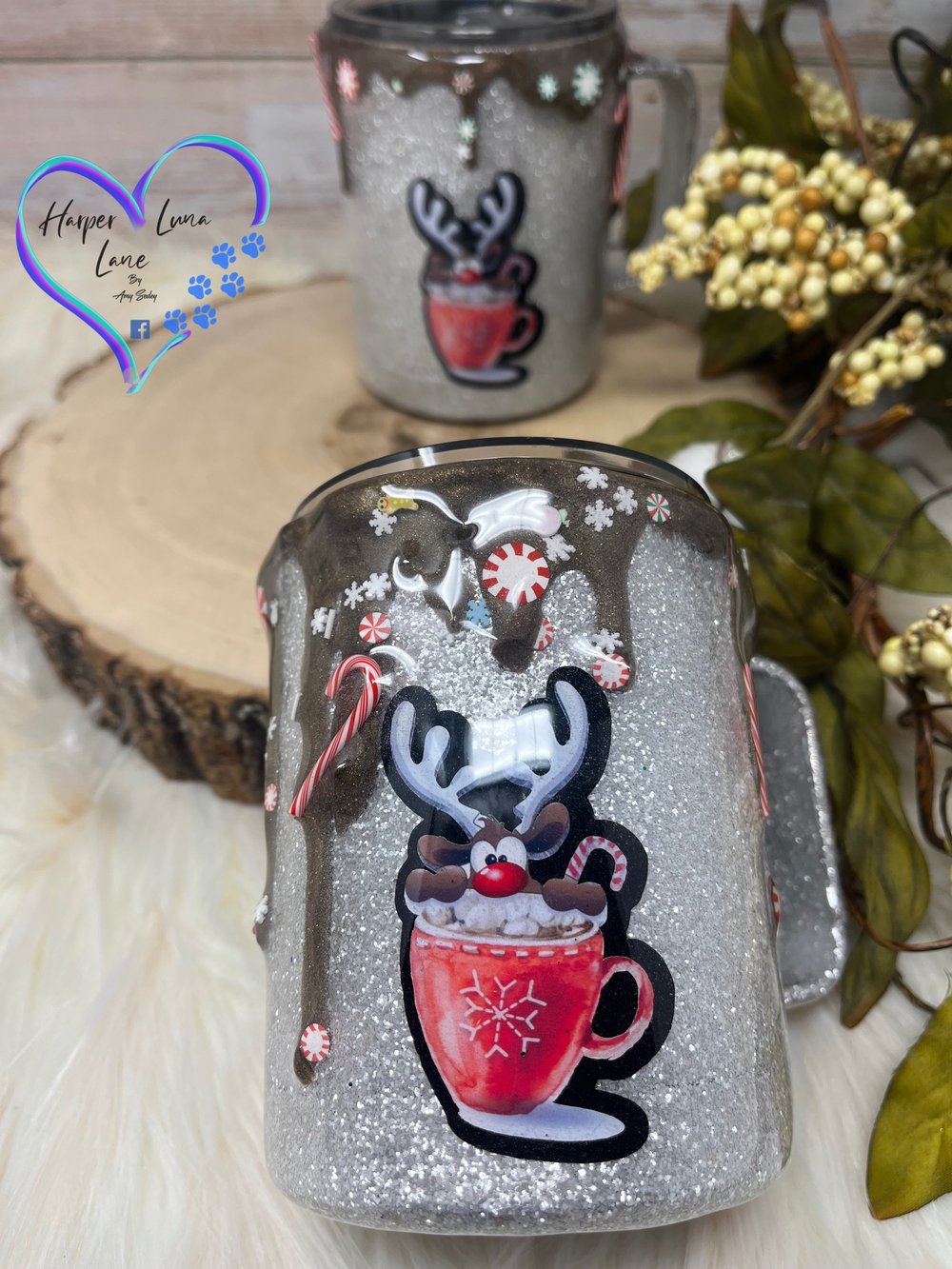 Image of 10oz White Reindeer Hot Chocolate Mugs