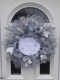 Image 1 of Personalised Silver/Ice Blue Christmas Wreath, Wall Decor, Silver/Ice Blue Door Wreath