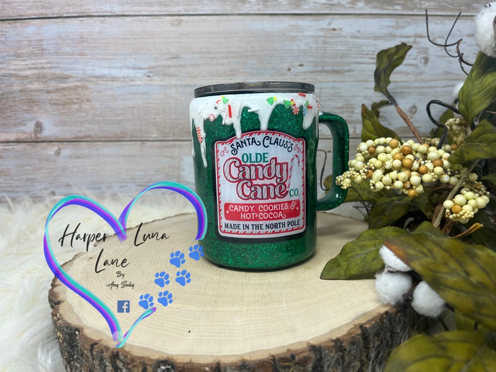 Image of 10oz Green Candy Cane Hot Chocolate Mugs