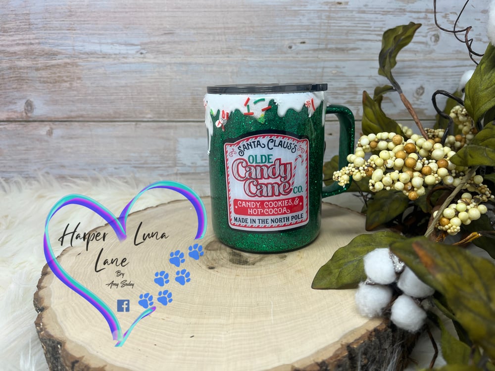 Image of 10oz Green Candy Cane Hot Chocolate Mugs